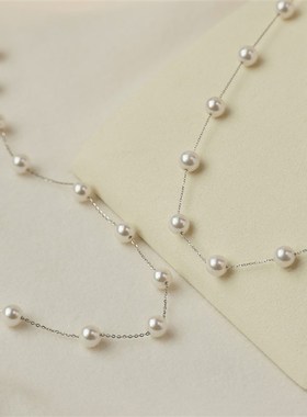 链子925银 时髦正圆珍珠项链满B天星精致千金风气质锁骨链七夕礼