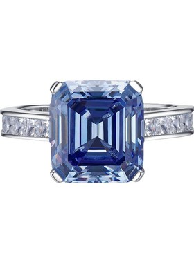 珠宝 2023新款S925银蓝灰色C10*11mm高碳钻戒指时尚百搭女款