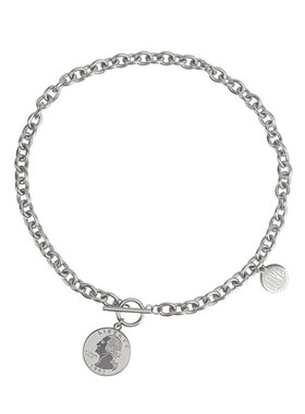 1997冷淡暗黑风嘻哈圆牌钛钢不锈钢CLOVE字母项链OT链男女锁骨链