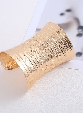 跨境新款金属花i纹手镯时尚夸张朋克风手饰女个性臂环复古手环