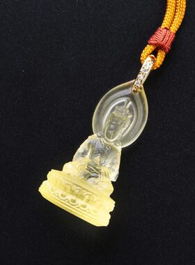 古法琉璃莲师吊坠立体挂件复古民族风饰品项链水晶微镶嵌