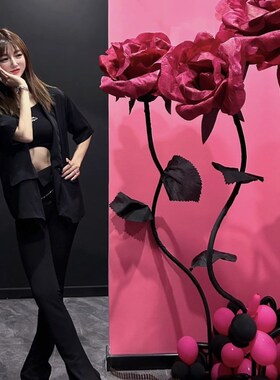 网红打卡点布置拍照道具店铺活A动美陈商场装饰火龙果色大型玫瑰