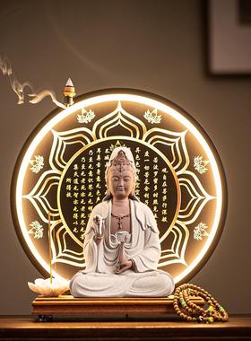 陶瓷杨柳净瓶观音佛像摆件客厅供奉南海观世音菩萨坐像艺术品灯圈