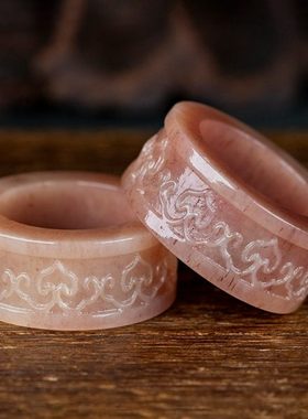 驼骨雕刻扳指吉祥如意兽面戒指跑环民族风个性纯手工饰品文玩