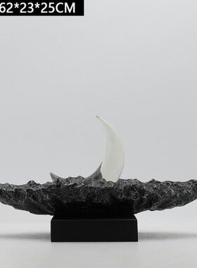 新中式禅意月牙雕塑摆件办公室书房招财玄关客厅电视柜创意装饰品