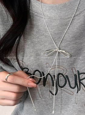 钛钢不掉色蝴蝶结流苏项链女韩系高级感毛衣链秋冬简约长款卫衣链