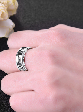 霸气八卦男士戒指太极潮男个性指环可转动单身复古戒子韩版配饰品