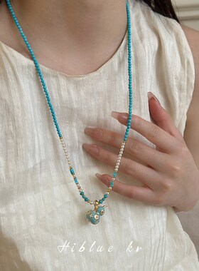 新中式国风高级感珍珠绿松石串珠项链长款女夏小众葫芦吊坠锁骨链