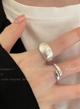 哑光银色拉丝戒指女简约冷淡风轻奢高级感食指戒小众设计夸张指环