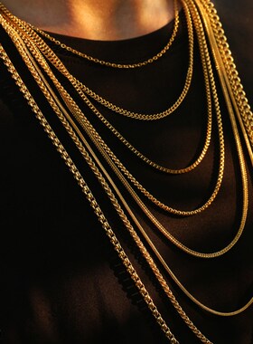 新款泰国高端金色钛钢龙骨保色佛牌链子单多挂毛衣项链挂绳不掉色