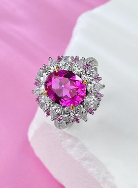 珠宝2023新款sp925银优雅8*10粉钻戒指女欧美法式时尚百搭款