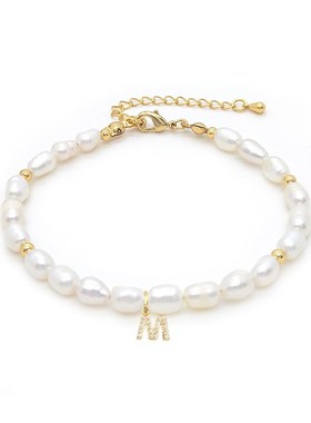 天然淡水珍珠手链女ins小众高级感轻奢编织串珠26字Y母镶钻吊坠女