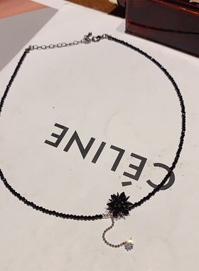 韩版精致简约时尚百搭串珠水晶花球项链锁骨链小众设计iZns风颈链