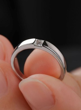 精工工艺S925银l方形莫桑石戒指男戒T方男戒情侣对戒简约源头工厂