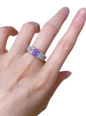 珠宝 2024新款S925银高碳钻祖薰H衣草紫5*7mm雷迪恩切割戒指