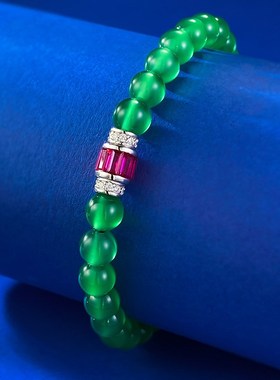 珠宝S9g25银镶玉石玛瑙玉髓翡翠手链国风手链新中风日常时尚款