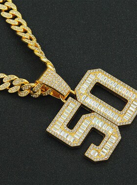 欧美嘻哈霸气满钻数字50吊坠项链男士潮人街舞炫S酷古巴链颈链挂