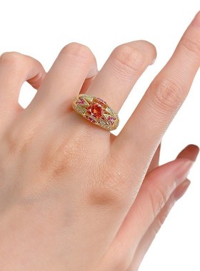 珠宝 直播款S925银6.5mm圆形芬K达橙戒指一克拉豪华百搭女款