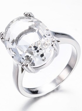 欧美时尚热卖订婚求婚鹅x蛋钻戒指 镶嵌海蓝色托帕石指环手饰