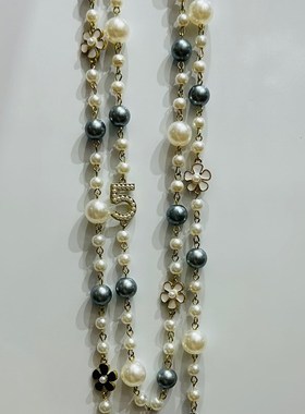 NK-121五五大小花朵手工珍珠项链多层L可叠戴长款女毛衣链秋冬新