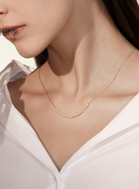 新银季S925纯银项链女方块颗粒吊坠锁骨链高级感简约百搭银色链条