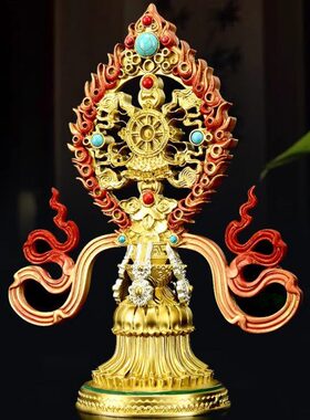 纯铜彩绘八吉祥摆件室内家用吉祥八宝彩珠镶嵌佛前八供桌面摆件