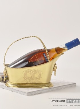 印度进口手d工纯黄铜金色酒架欧式别墅红酒香槟架果盘酒柜摆件