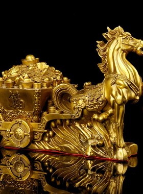 黄铜马拉聚宝盆摆件马拉车生肖马办公室店铺玄关唐马开业乔迁礼品