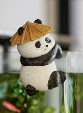可爱熊猫花盆挂件阳台花园鱼缸挂件盆景装饰幼儿园爬缸边造景摆件