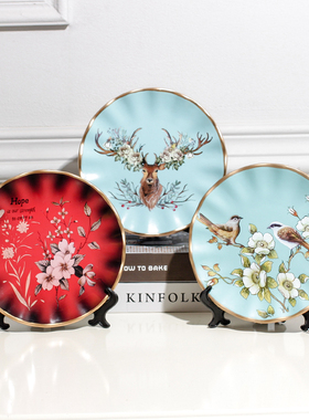 酒柜摆件装饰品客厅博古架创意家居欧式复古玄关桌面大象陶瓷圆盘