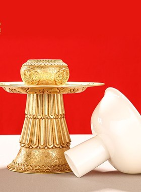 高脚托盘纯铜八吉祥供盘玉瓷供水杯供碗供水碗高足家用供果盘贡碗