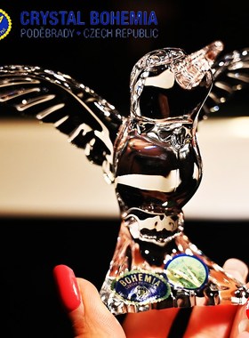 捷克BOHEMIA原装水晶玻璃小动物车载桌面床头柜装饰蜂鸟创意摆件