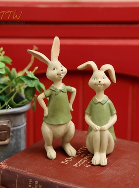 绿色田园风长耳兔子树脂家居庭院摆件创意可爱室内酒柜装饰品摆设