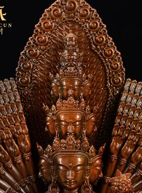 藏村千手观音古铜雕花千臂千眼菩萨观音家用客厅用品铜像摆件