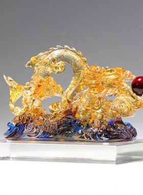 琉璃龙摆件腾龙献宝中国龙生意兴隆装饰工艺品开业乔迁生日礼物