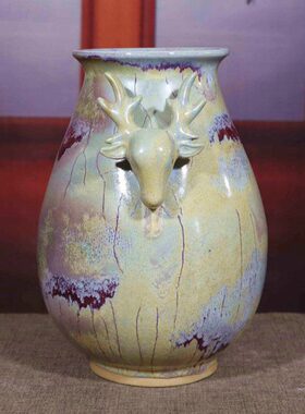 神后钧瓷花瓶新中式古典家居摆设卧室陶瓷插花器装饰品摆件福禄罐