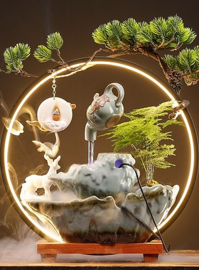 创意悬壶流水摆i件灯圈循环水假山喷泉生财客厅办公室摆设开业礼