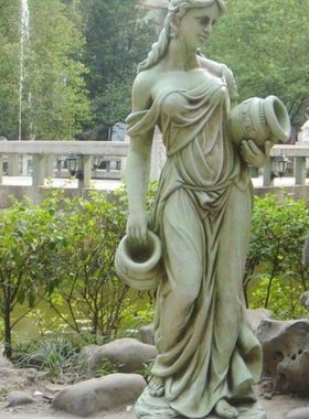 欧式玻璃钢人物雕塑艺术品客厅户外落地摆设可定制作提罐仕女加底