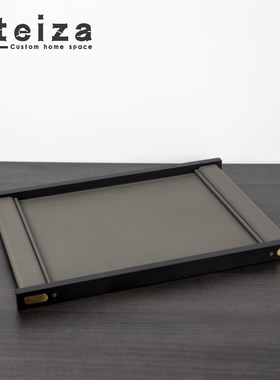 Oteiza现代简约金属皮革木质托盘客厅茶几摆件样板间售楼部装饰品