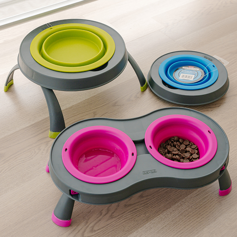 Dexas 架h子折叠碗宠物碗水碗防打翻狗碗食盆大容量高脚保护颈椎 - 图1