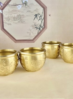 十二生肖百福缸黄铜米缸招财铜缸家用客厅兔牛纯铜聚宝盆摆件聚财