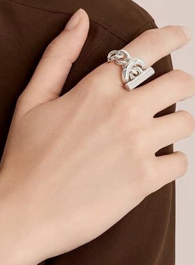 流行饰品欧美简约套锁链条圆圈镂空小棍网红链条拼接戒指男女