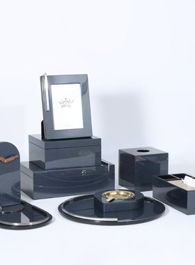 现代创意木质h钢琴烤漆雪茄烟灰缸摆件金属茶几办公室接待室饰品