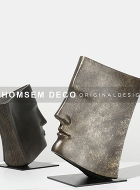 现代轻奢抽d象仿铜脸书摆件样板房间售楼处家居客厅玄关柜软装饰