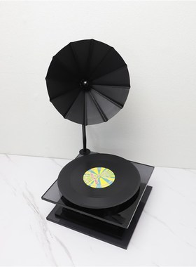 北欧极简轻奢水晶留声机摆件样板房居家客厅桌面茶Y几工艺装饰品