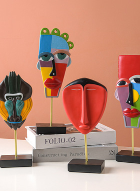 创意欧式风树脂工艺品创意客厅酒柜装饰摆设抽象人脸X艺术摆件装