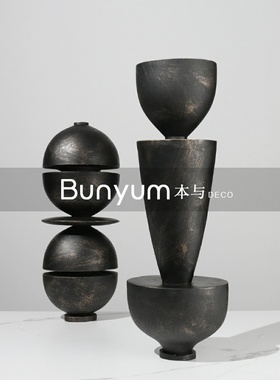 简约现代轻奢f家居客厅售楼处样板房间软装饰品仿铜色几何创意摆