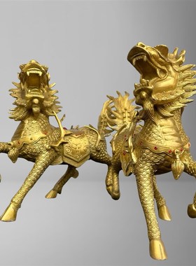 纯铜麒麟摆件一对财富麒麟招财纳福G大号家居客厅办公室桌面摆件