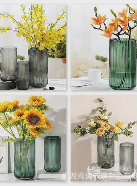 U系列柱式玻璃h花瓶竖式条纹简约罗马客厅花器家居装饰插花瓶摆设