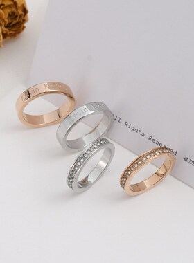 日韩情侣对戒不锈钢戒指s 个性钛钢饰品男女情人节礼物满天星指环